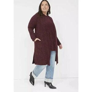 NWT Lane Bryant‎ Burgundy Classic Fit Glitter Duster W/Pockets Size 10/12